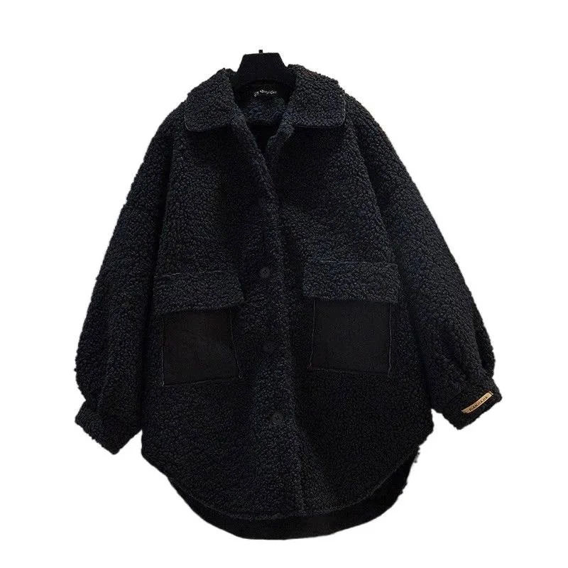 Plus Size Womens Autumn Winter Thickened Lamb Fur Jacket Chic Hong Kong Style n Slimming Outerwear Street Trend 251110