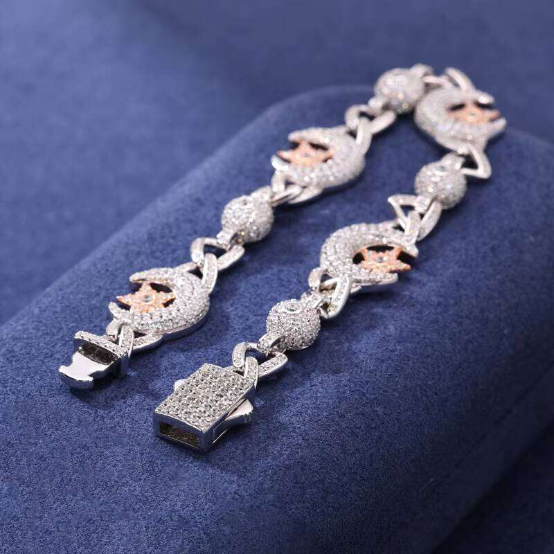 New Arrival Special Design 13mm Star Moon 925 Sterling Silver Moissanite Hip Hop Cuban Chain Bracelet