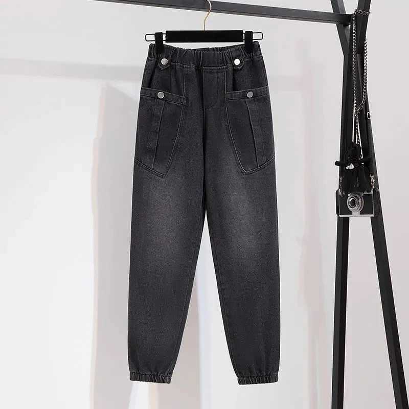 High waisted Jeans 2025 Autumn Winter New Fashion Loose versatile jeans Elastic waist Womens Casual Denim Ankle Length Pants C251110