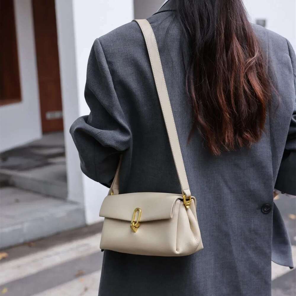 New Multiple Compartments Pockets Flap Small Kakhi Color High-End Split Cow Leather Women's Crossbody Bag
