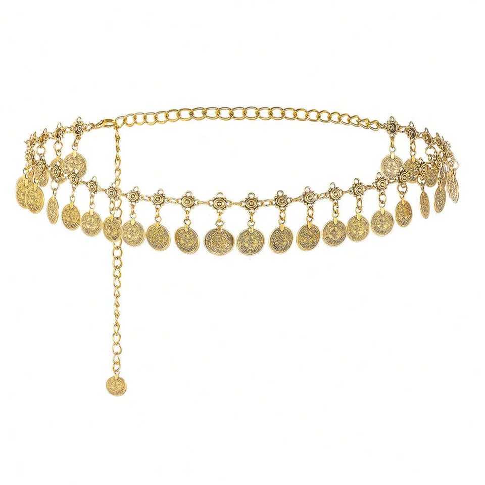 Womens metal waist chain thin decorative band used for dresses belly dance gold X250410