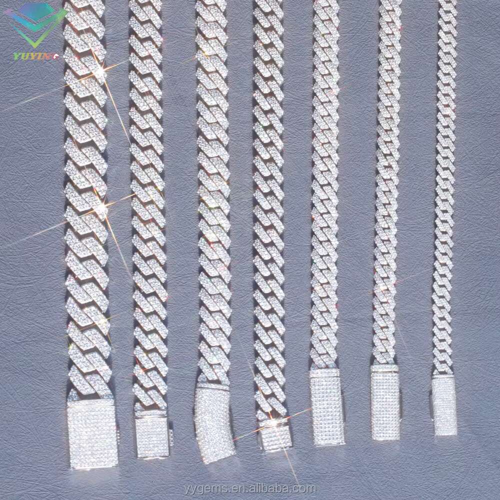 Hot-sale 8mm-20mm VVS Moissanite Diamond Chain S925 Sterling Silver Cuban Link for Men Hiphop Fine Jewlery Necklace Bracelet
