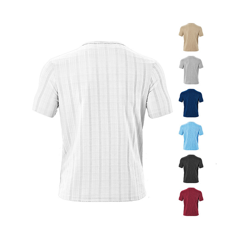 2025 collar mens summer fashion short sleeved Henry style American tough guy solid color T-shirt slim fit top