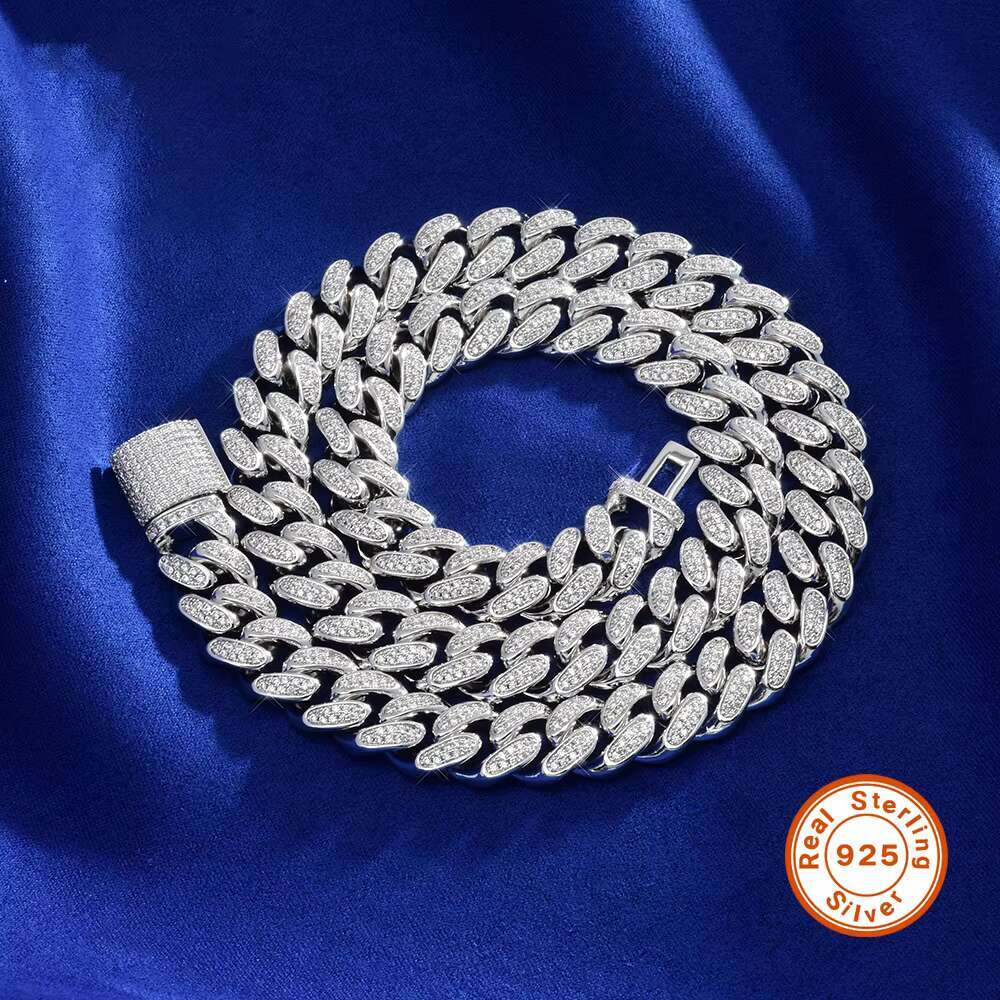 S925 Silver Moissanite Cuban Chain With Diamond High Quality 12mm Necklace and Bracelet