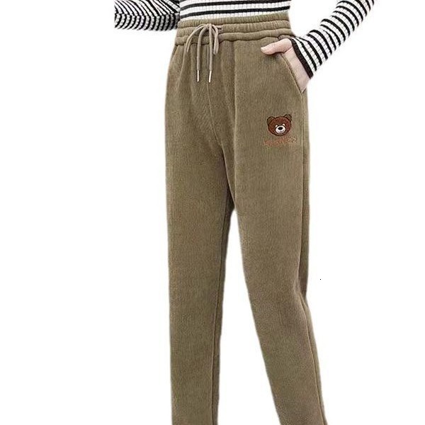 Fleece-Lined Thickened Sweatpants for Women 2025 Autumn Winter High-Waisted Joggers Slimming Bear Embroidery Corduroy Casual Sports Pants 201102 Z2603