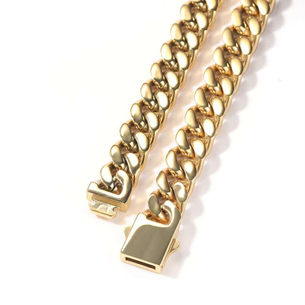Simple 8mm 12mm Glossy square Miami Cuban Link Chain Bracelet No Tarnish Stainless Steel Spring Clasp Jewelry