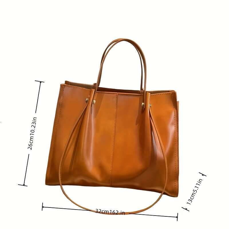 Women's Large Capacity Genuine Leather Tote Bag With Elegant Multi-Compartment Handheld Shoulder Bag, Golden-Tone Hardware & Zipper Closure, Adju