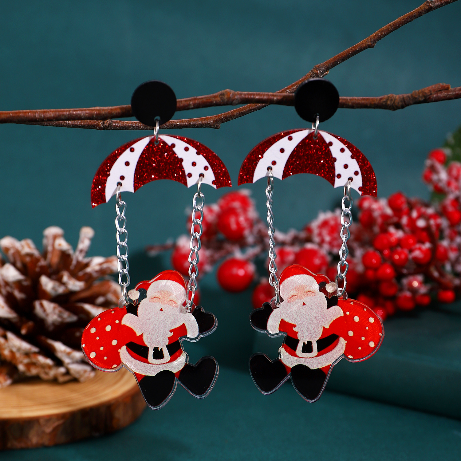 Santa Claus Christmas Tree Acrylic for Women Exaggerated Stud Earrings Jewelry Accessories