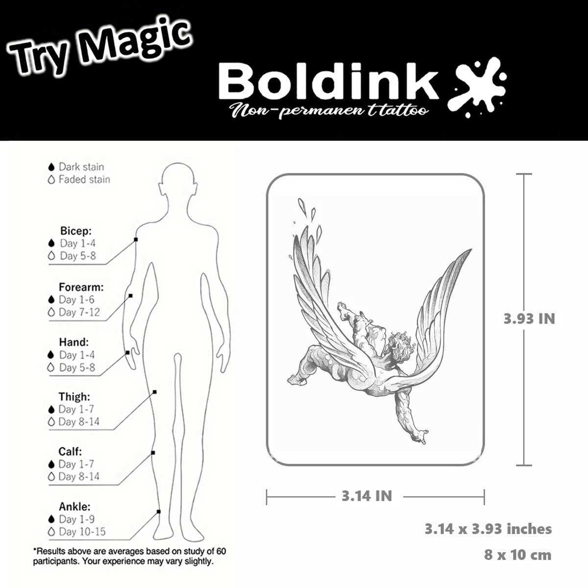 Boldink Fallen Angel Temporary Tattoo Lasting for 15 Days with New Technology Waterproof Semi Permanent Stickers W250410