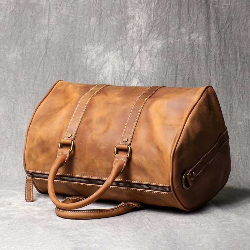 Vintage Mens Cowhide Leather Business Short-distance Carry Hand Luggage Bags Large-capacity Travel Bag Simple Messenger Bags K251110
