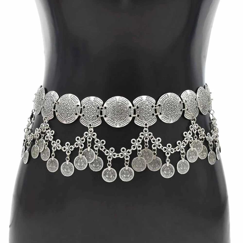 Gypsy retro silver coin tassel belly chain used for Wenbo Dutch summer beach parties ancient belts Afghanistan India body jewelry X250410