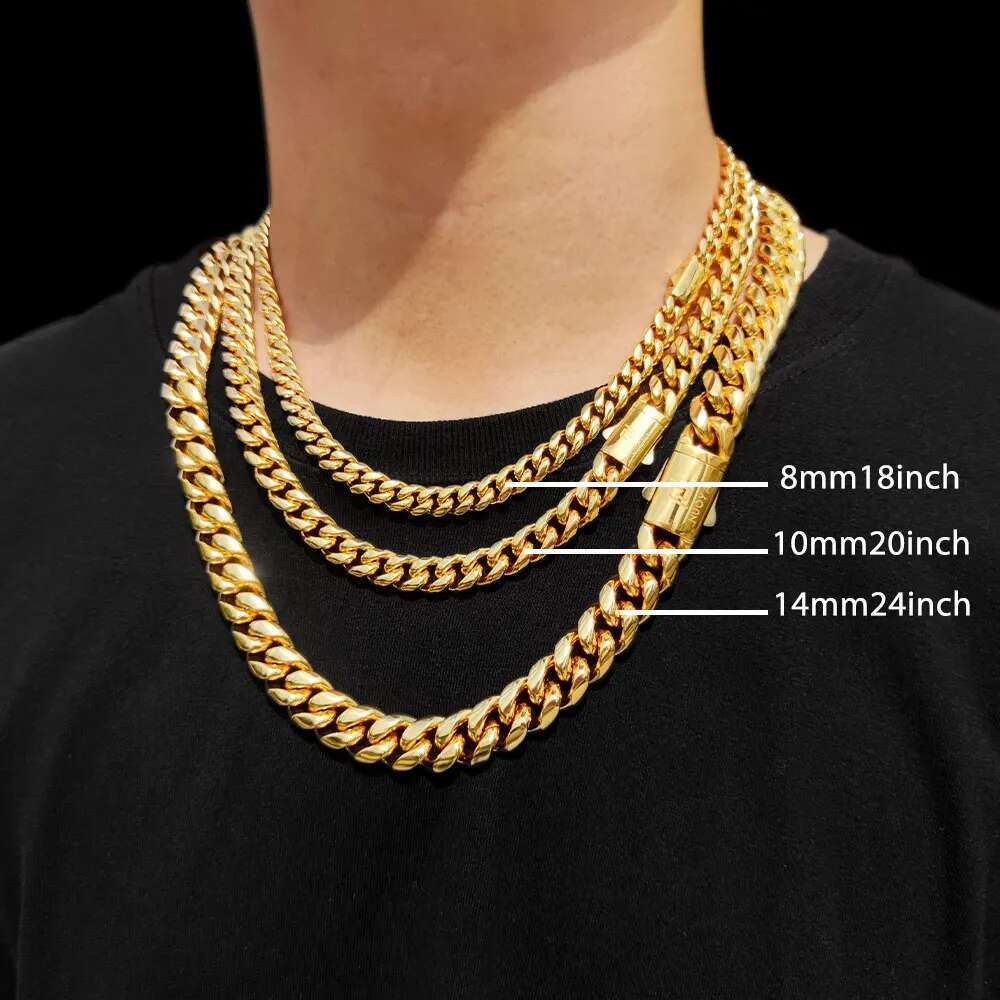 Hip Hop PVD Plated Stainless Steel Necklace Snap Clasp Men Miami Cuban Link Chain Jewelry For Girls Gift Free Laser