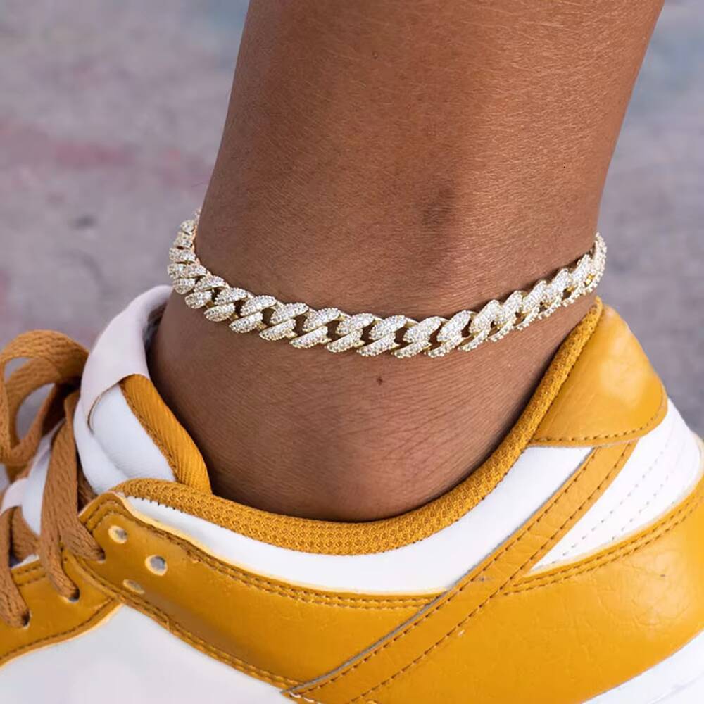 Men Women Gift Gold Plated New Design 925 Sterling Silver VVS Moissanite Cuban Link Anklet