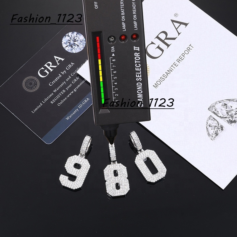 0-9 Lucky Numbers Moissanite Pendants Necklaces for Women 925 Silver Pendants Men Hip Hop Jewelry Fashion Birthday Gifts