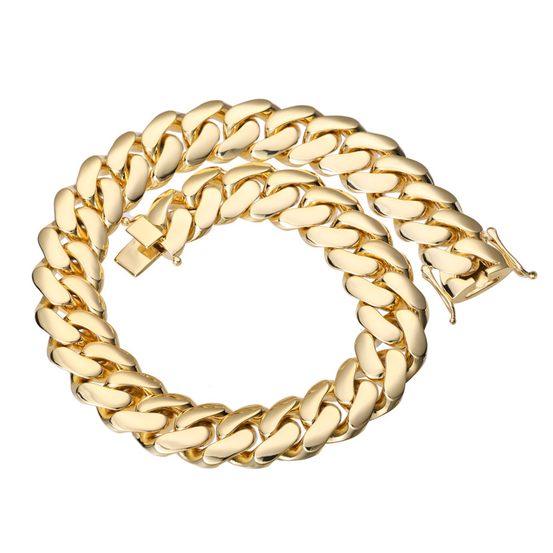 25mm High Polished Miami Cuban Chain Necklace Copper 14K Real Gold Plated Jewelry