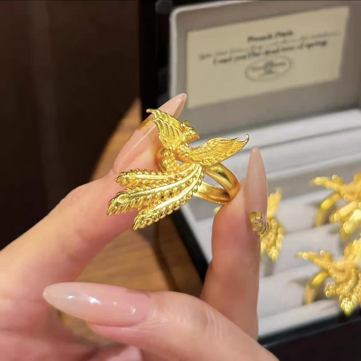Gold Store Same Style Ancient Method Phoenix Wedding Open Ring For Women Fashionable Exquisite Light Designer Ring Fashion Ring Luxury Matte Gold Adju