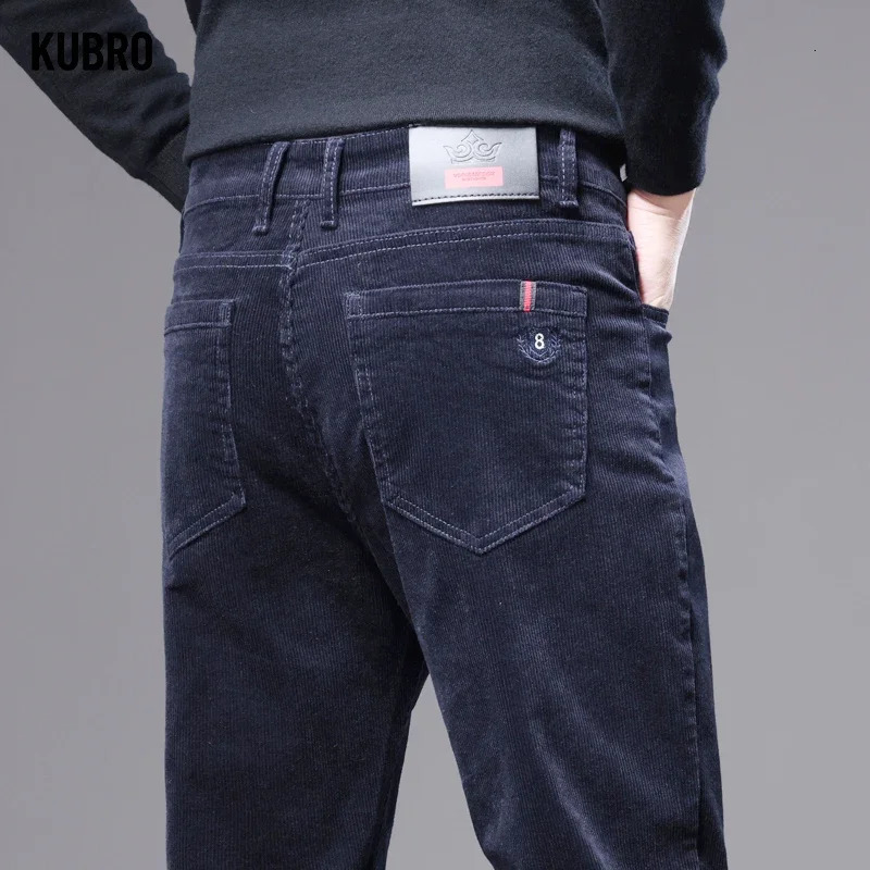 KUBRO High Quality Corduroy Fabric Mens Business Casual Trousers Autumn Korean Style Small Straight Slim Versatile Cargo Pants 251106