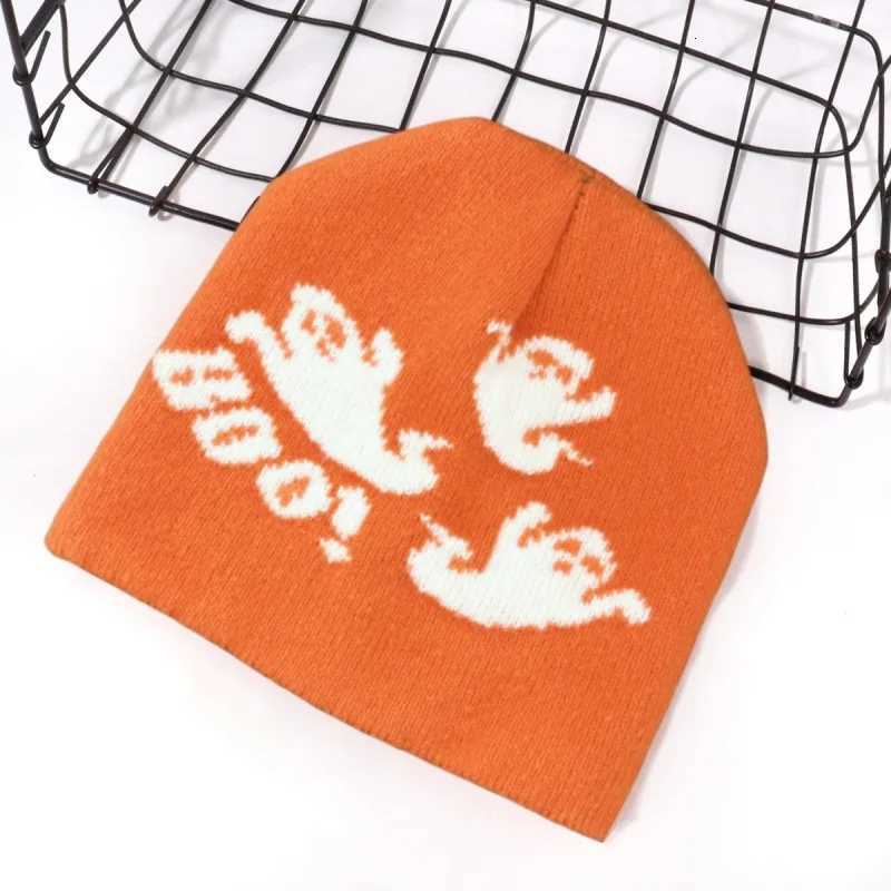 Halloween Ghost Pattern Beanie Unisex Knit Hat Scary Party Cap Soft Warm For Trick Or Treat Cosplay Costume Streetwear FestivalXJ251110