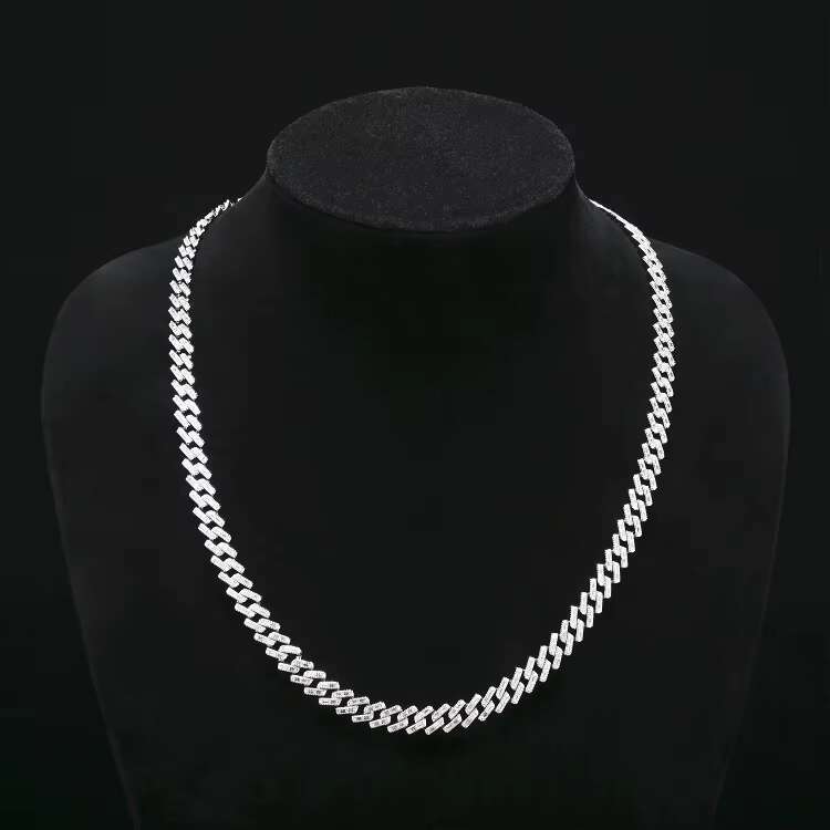 High quality 8mm sterg sier Miami Cuban chain hip-hop men's necklace, paired with ice zircon gold-plated party