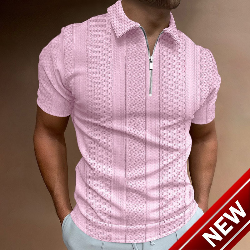 2025 summer mens polo shirt solid color short sleeve lapel T-shirt casual vertical jacquard mens top