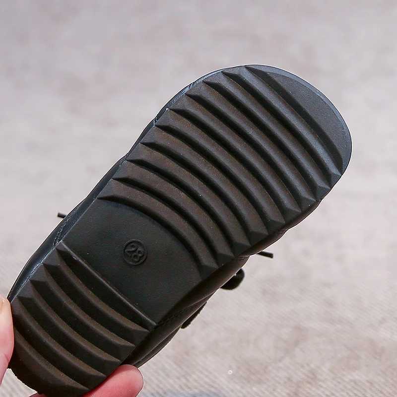 Girls Leather Shoes 1-12 Years Old Beige Lace Childrens White Shoes Four Seasons Models Black Soft Bottom Non-slip Kids SneakersT251110