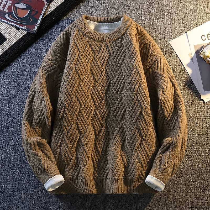 Fashion Knit Sweater Men Cable Pullover New Autumn Winter Diamond Pattern Loose Fit Solid Fashion Casual Streetwear Crew Neck Sweaters Y251110