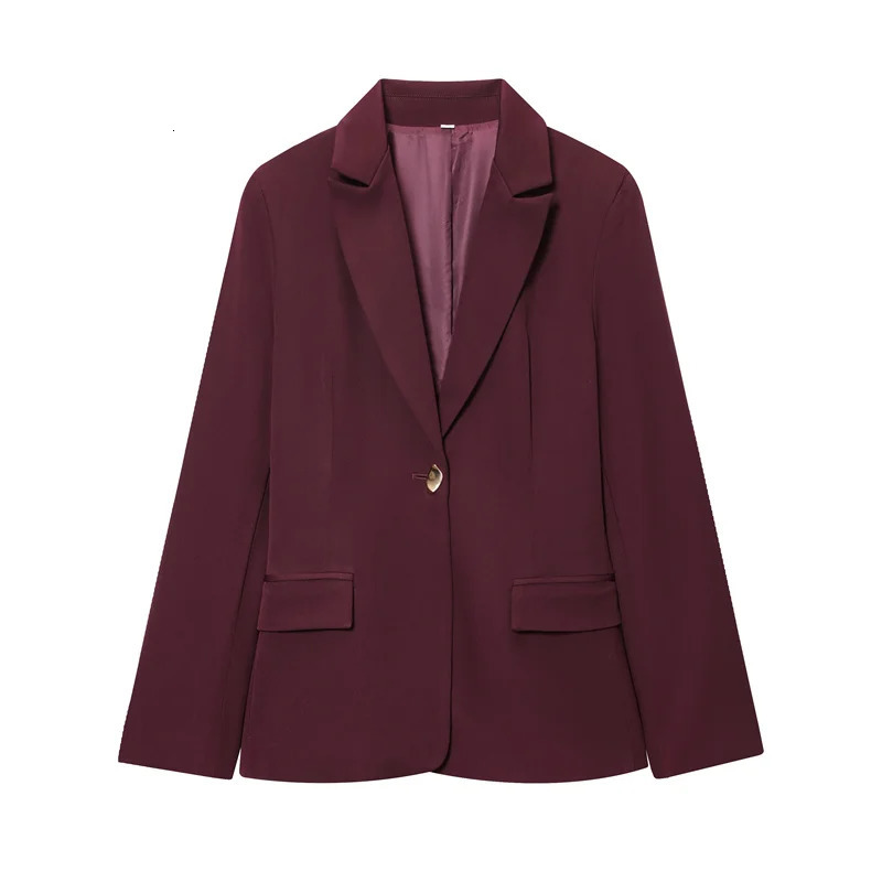 Womens Suit Autumn Wine Red LongSleeve Blazer with Shoulder Pads and StraightLeg Pants Set Fashionable Commuter 251110