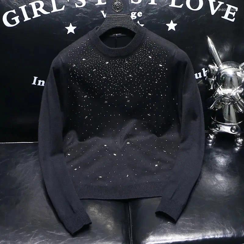 Men's Sweaters Autumn Winter Slim Fit Youth Personalized Sweater Bottoming Shirt Trendy Diamond Round Neck For Men