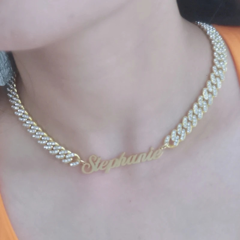 Grandbling Customized Stainless Steel Name Necklace with 9 MM Cuban Chain Personalized Word Choker Pendant Party Gift 250409