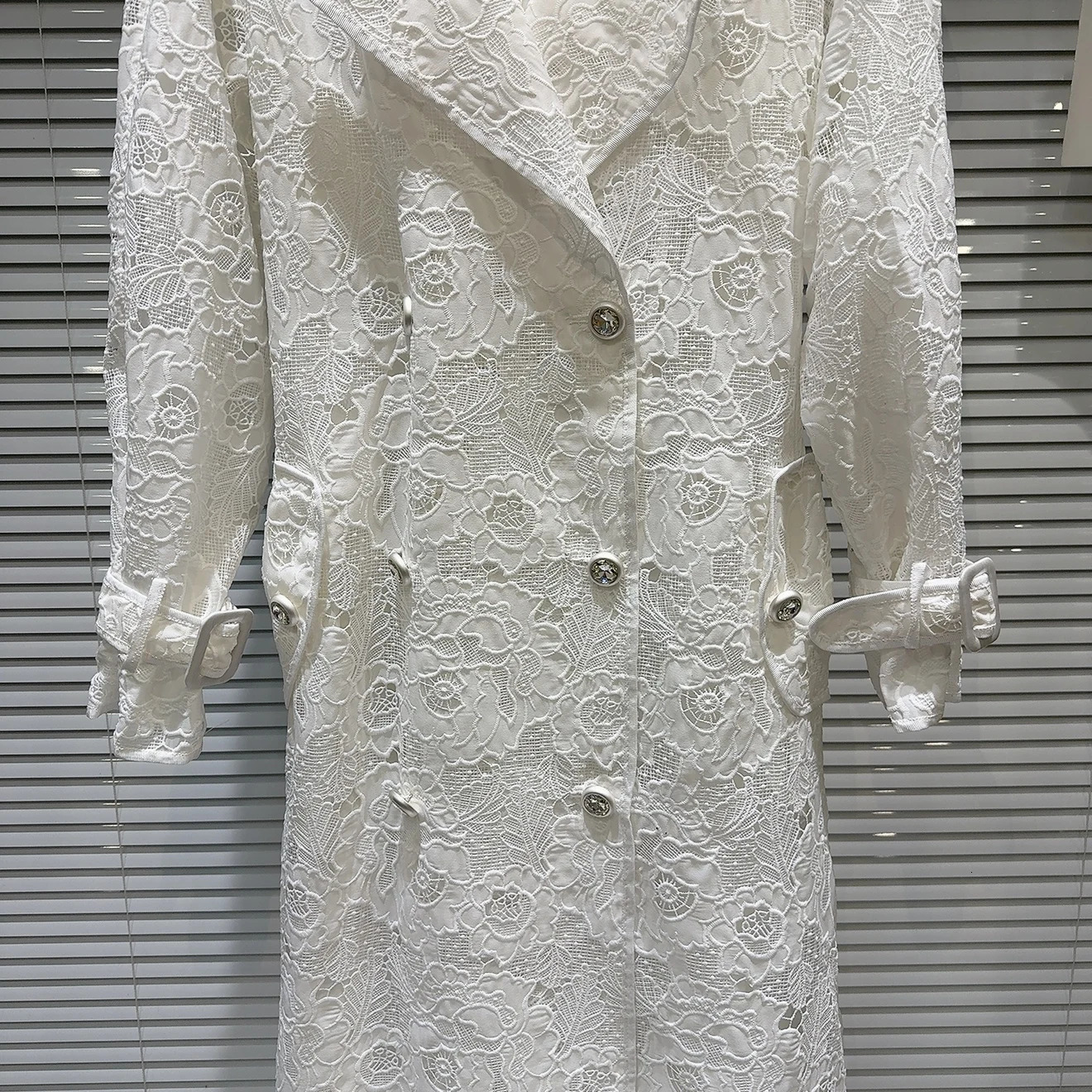 Get Spring Womens Trench Coat Double Chest Metal Buckle White Lace Windproof Machine Fully Matched Loose Ultra Thin 250410