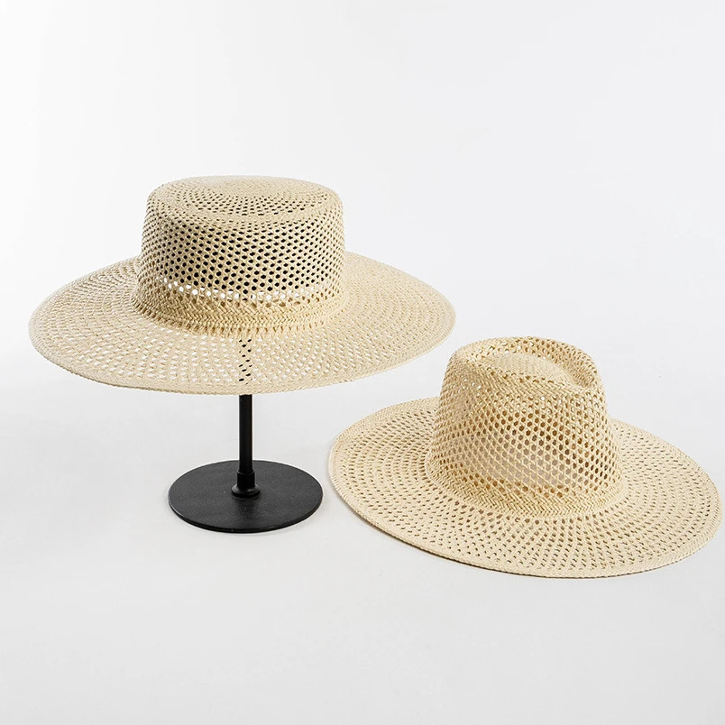 USPOP Spring Summer Fashion Casual Hand-woven Hollow Wide Brim Straw Hat Breathable Beach Hat Straw Jazz Fedoras 250409