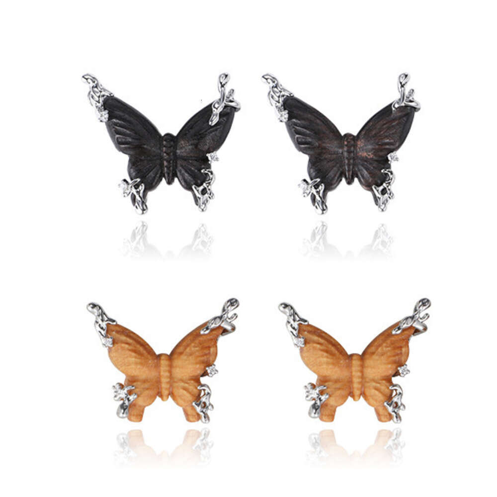 Wooden Butterfly Earrings for Women, High-End Luxury Unique Autumn Winter New Stud Earrings, Exaggerated Niche Style Fashionable Ear Jewelry