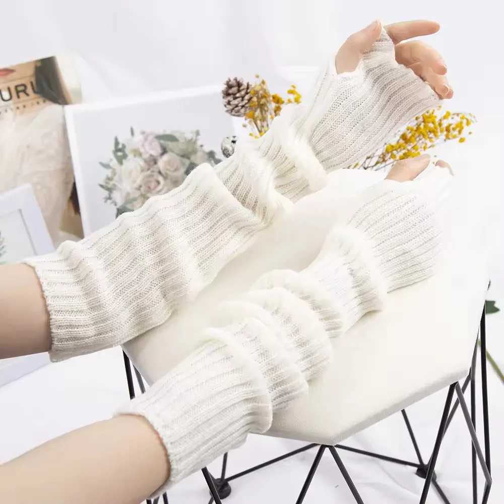 Winter Korean Style Knitted Warm Gloves for Women Punk Gothic Fingerless Sleeve Arm Gloves Soft Harajuku Girls Accessories L251110