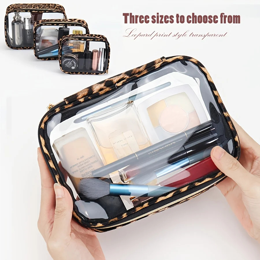 Leopard Print Clear Makeup Bag - Waterproof Large Capacity Travel Cosmetic Organizer with Zipper 251110