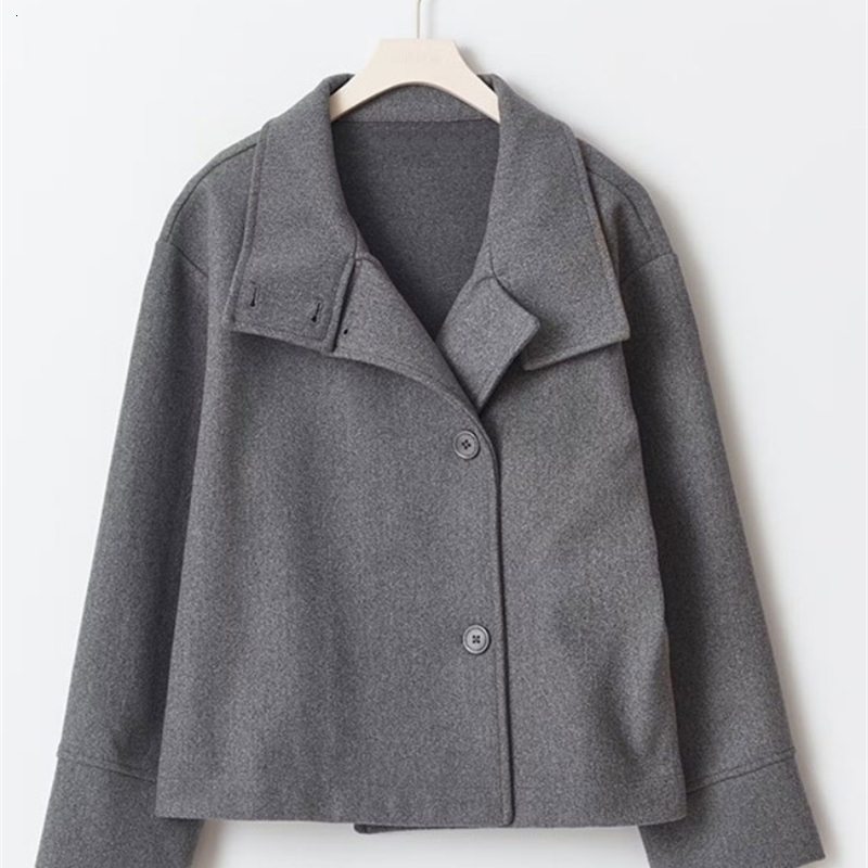 Urban Black Woolen Blend Coat Stand Collar Singlebreasted Long Sleeve Thick Warm Jacket Autumn Winter Lady Outwear 251105