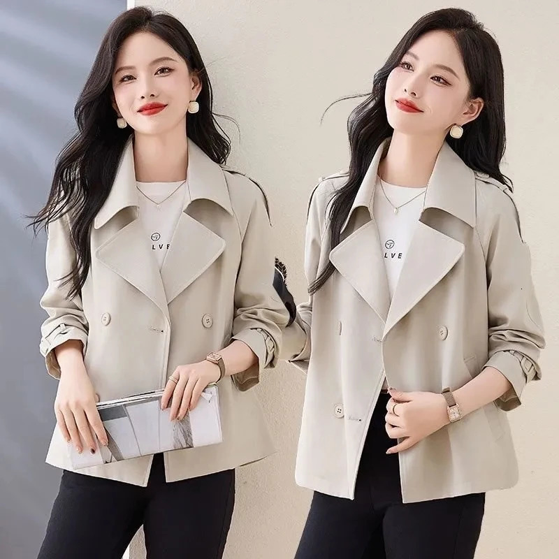 Spring and Autumn Trench Coat Womens Korean Single Chest Short Windproof Jacket Casual Top 250410