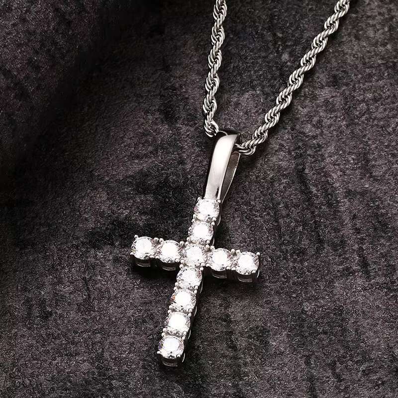 Hot Sale Christian Jesus Cross Pendant Necklace 5mm Silver 925 VVS D Color Moissanite Tennis Cross Pendant Hip Hop Jewelry
