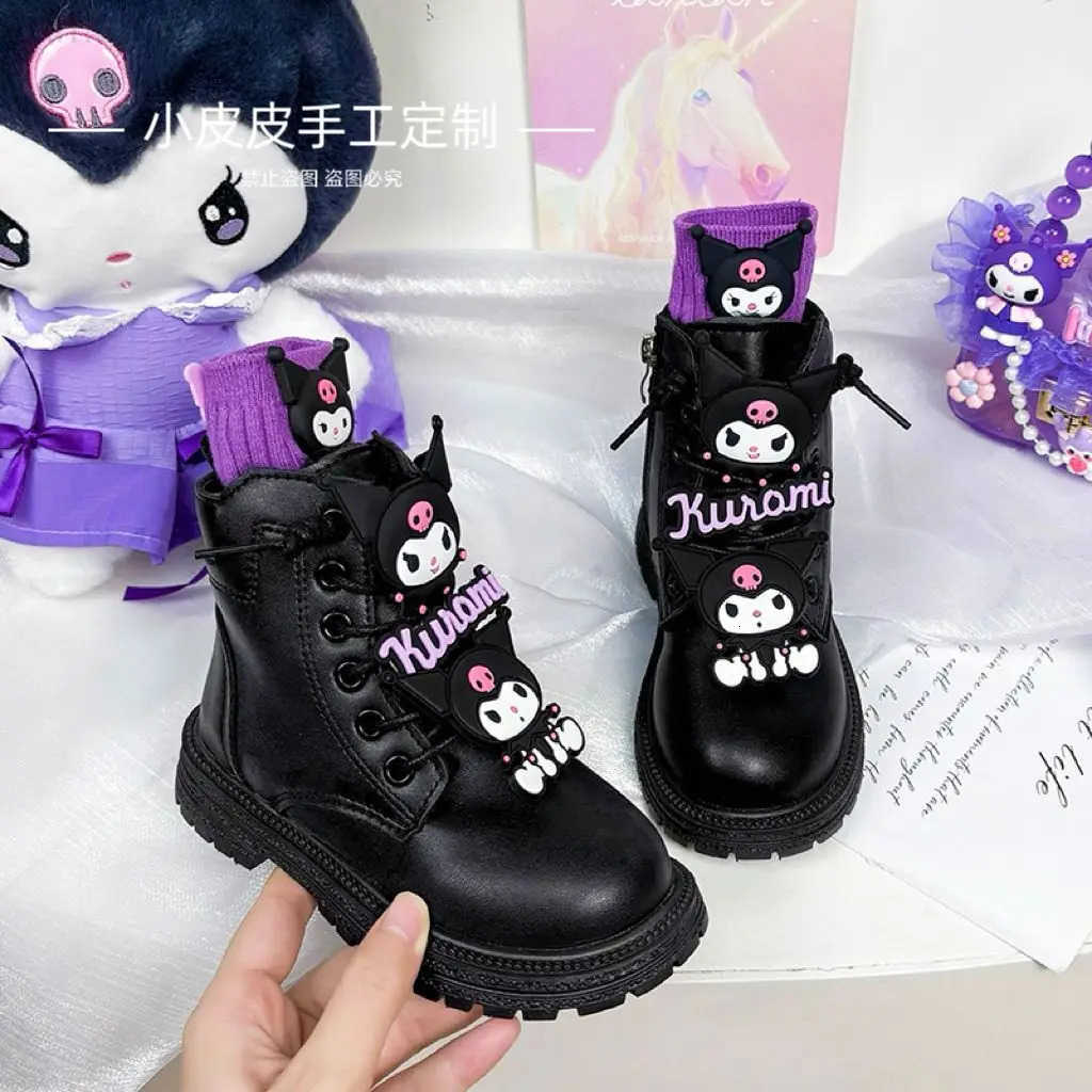 Sanrio Kids Princess Shoes Cute Kuromi Soft Sole Girls Leather Boots Comfort Non-Slip Autumn Winter New Children Short Boots H2511101