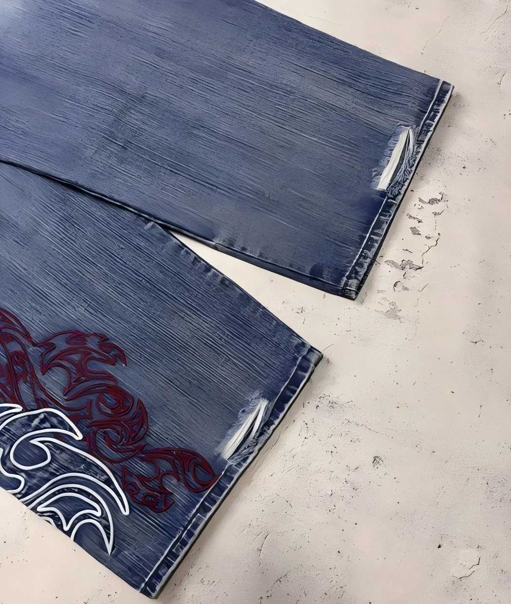 Y2K Fashion Trend Side Embroidered Womens Jeans Harajuku American Hip-hop Couple Streetwear Baggy Jeans New Ripped Jeans C251110