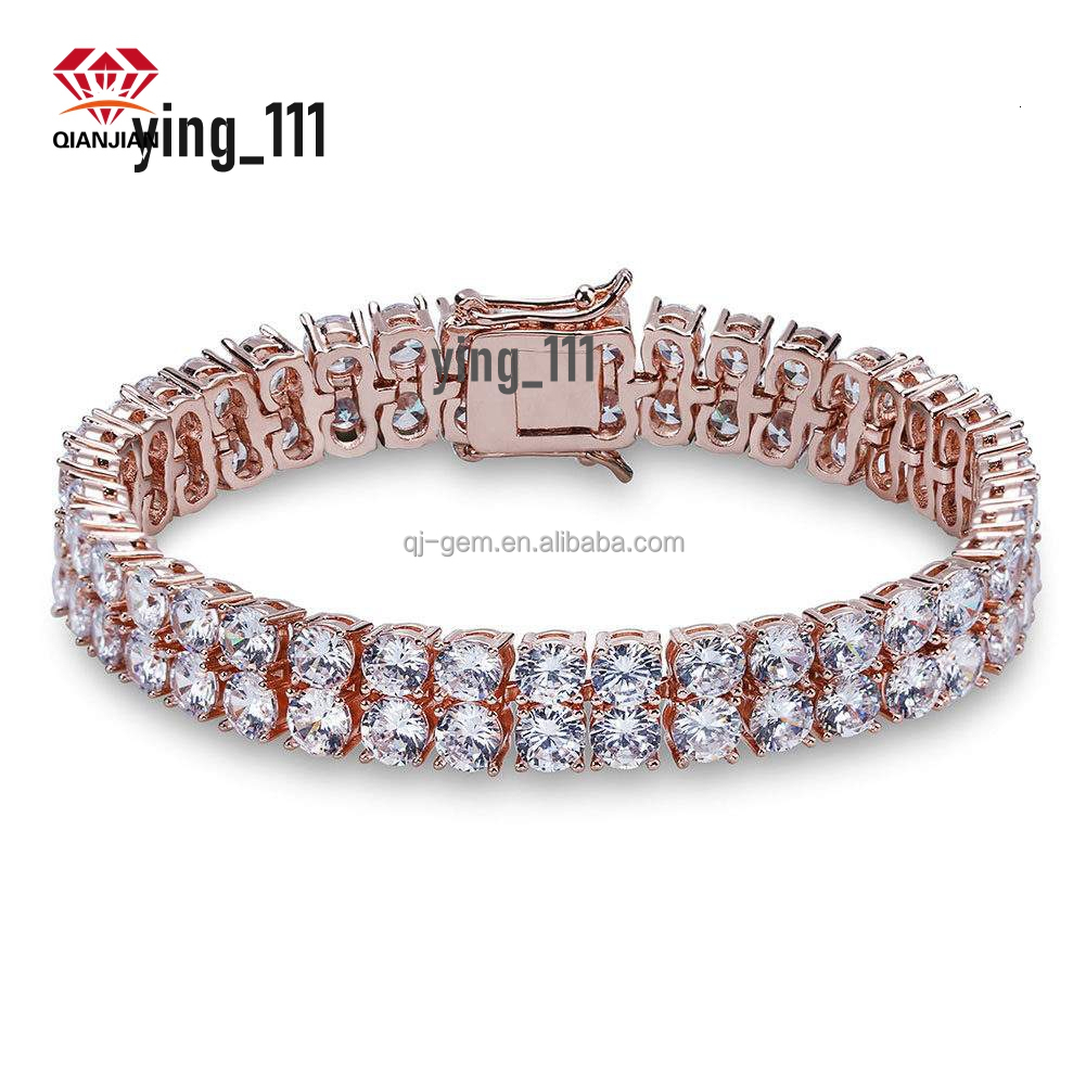 Qianjian 925 Sterling Silver Moissanite Tennis Link Chains Hip Hop Style Custom Two Rows Moissanite Tennis Bracelet
