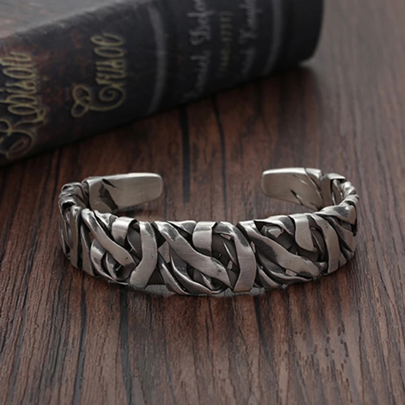 925 Sterling Silver Bracelet Bangle Punk Wide Irregular Geometric For Woman Man Fashion Jewelry Gift Dropship Wholesale 250409