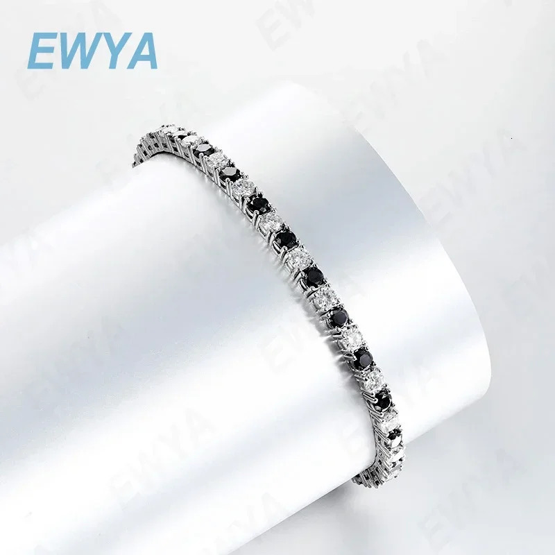EWYA GRA Certified Real 3/4/5/6.5MM Black White Full Tennis Bracelet for Men Women Original 925 Silver Link Bracelets 250408
