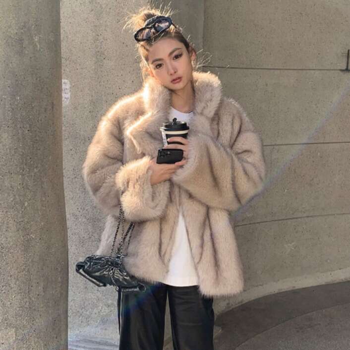 Faux Large Thick Women's Layer Fox Double Lapel MidLength EcoFriendly Fur Coat