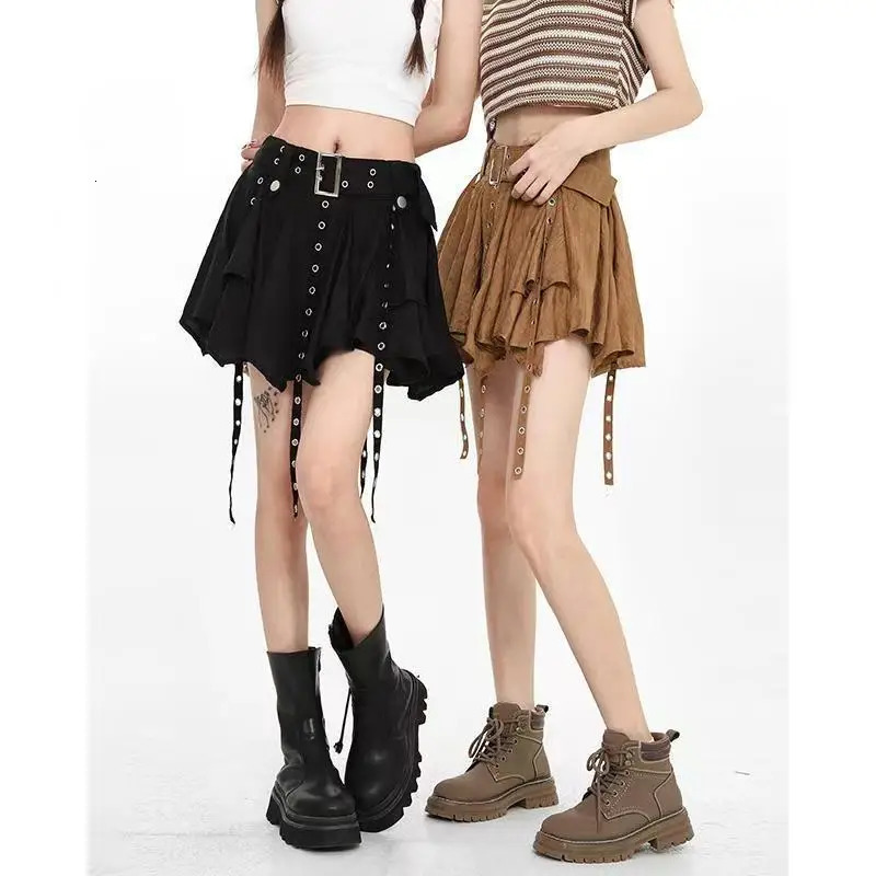 spring and summer retro irregular pleated skirt suitable for womens streaming media n original Gothic 250410
