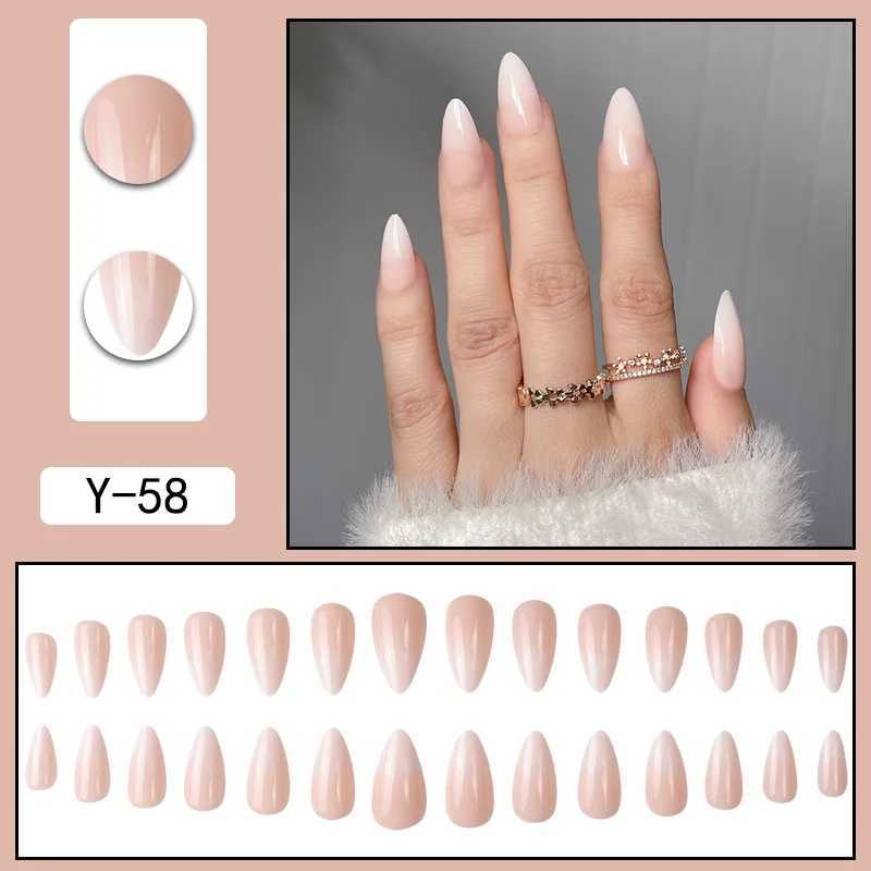 24 pieces/set almond gradient press used for nail art wearable fake nails single point ballet reusable fake nail tip completion W250410