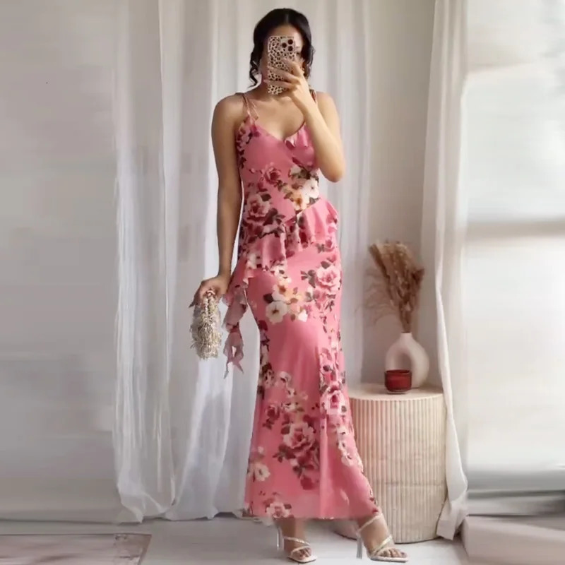 TRAF chiffon printed bodysuit set womens twopiece asymmetrical lace up sliding top 2piece clothing grid floral 250410