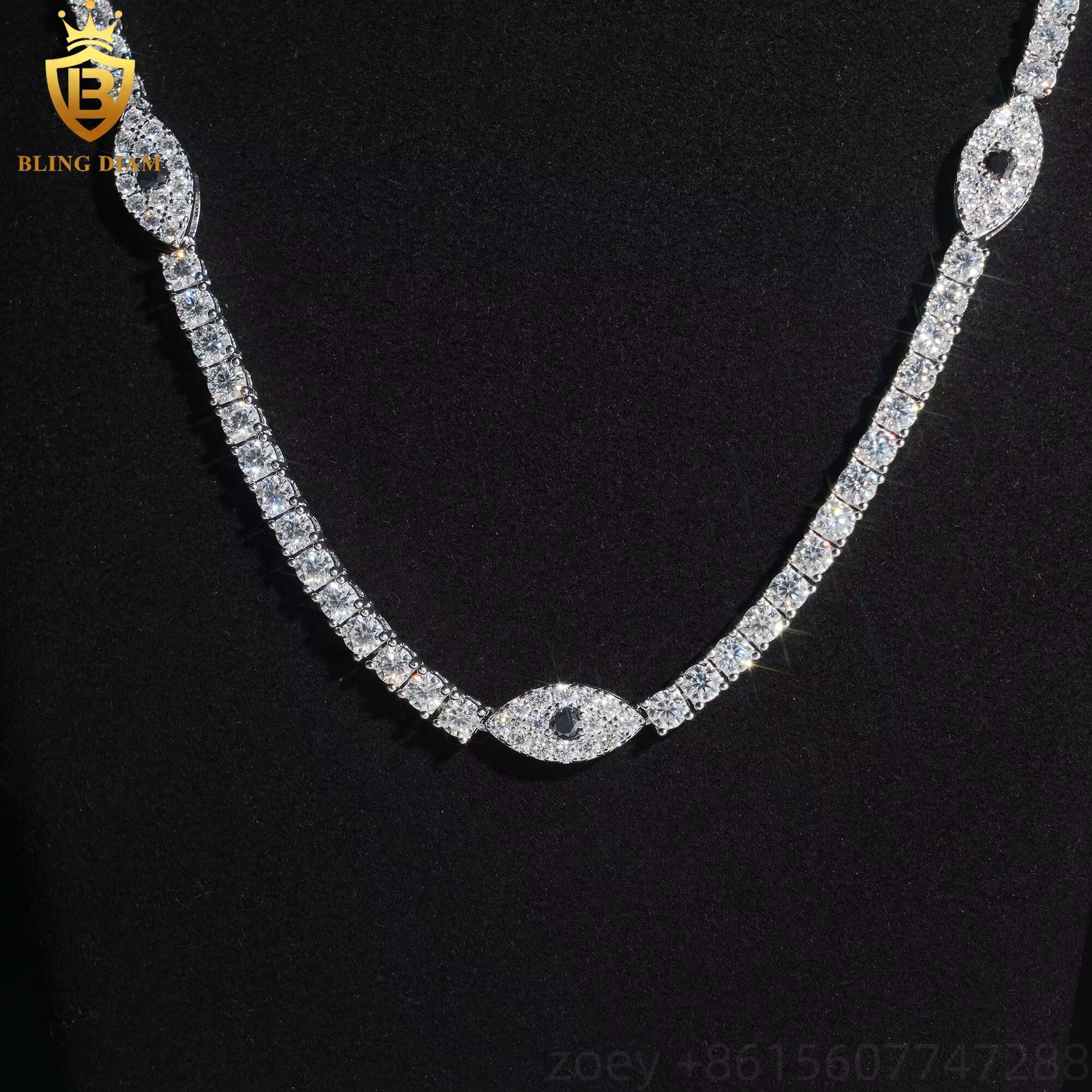 3mm Hip Hop New Design Jewelry 925 Silver Vvs Moissanite Iced Out Tennis Chains WIth Eye Necklace Gra Certificate