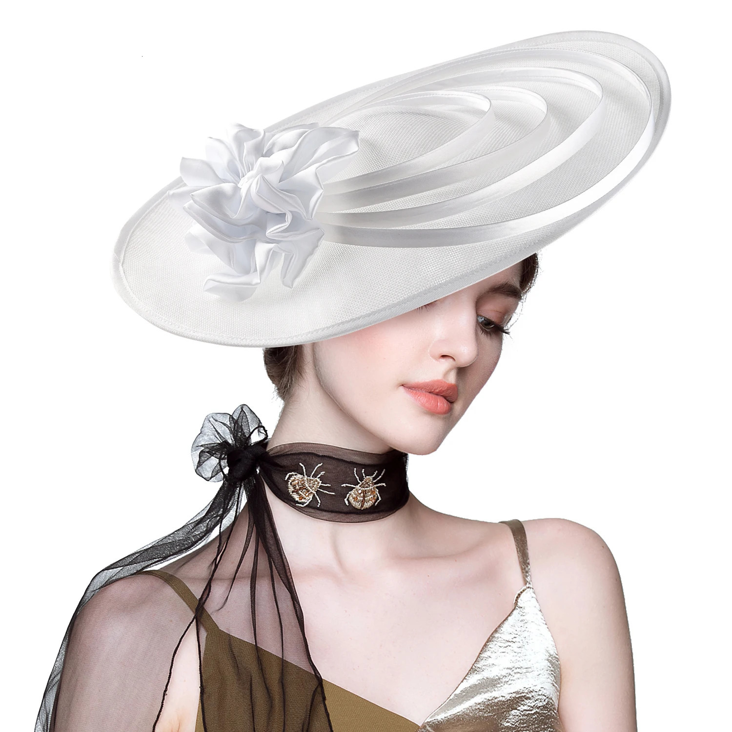 Red Large Flower Fascinator White Sinamay Church Hat Derby Hat Wedding Headband Hat Cocktail Tea Party for Women 250409
