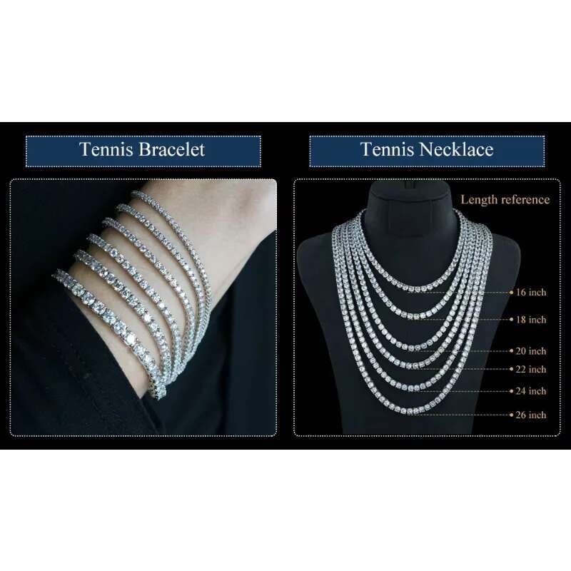 VVS Moissanite Tennis Chain Necklace - Iced Out 925 Sterling Silver Gold Jewelry