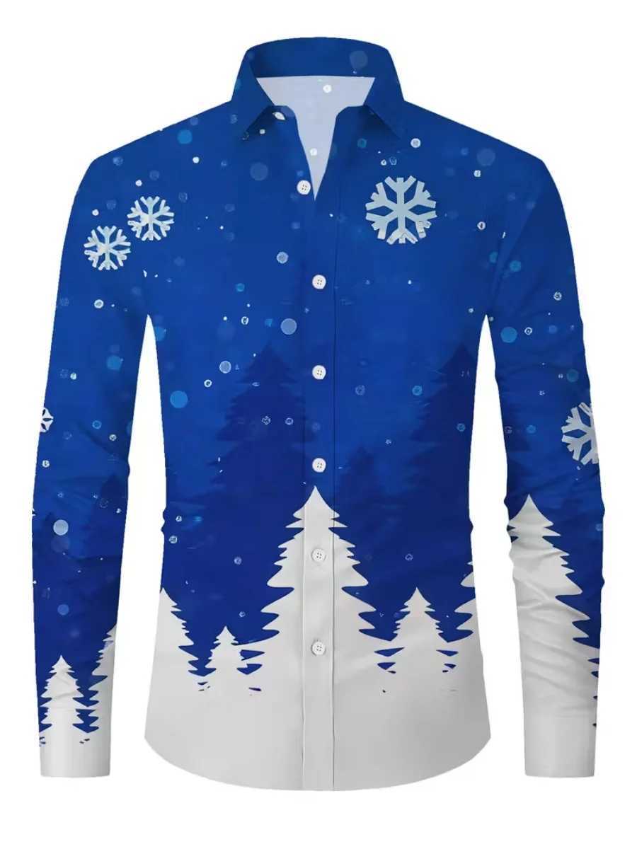 Christmas Mens Shirt with Buttons Long Sleeve Fun Outdoor Holiday Spring-Autumn 3D Printed Collar Design Quick Delivery K251110